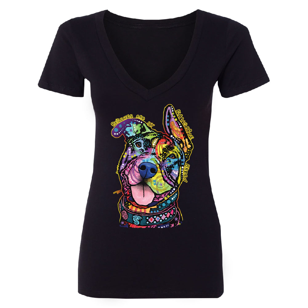 Official Dean Russo Rescues Dog Women's Deep V-neck Colorful Cute Dog Tee 