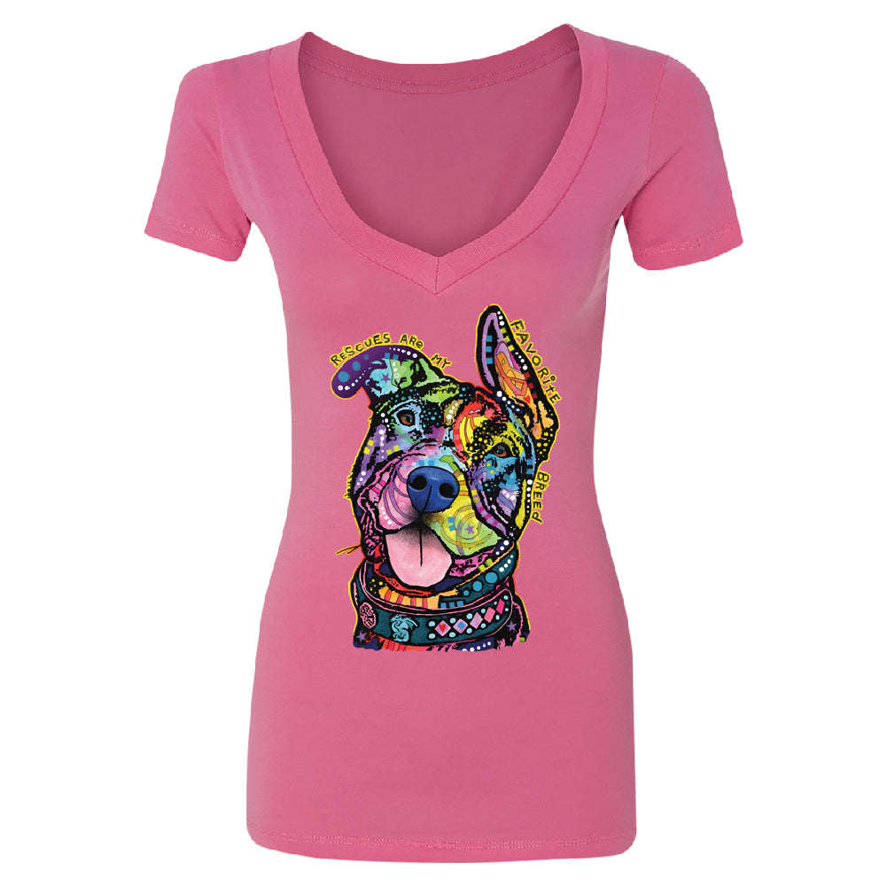 Official Dean Russo Rescues Dog Women's Deep V-neck Colorful Cute Dog Tee 