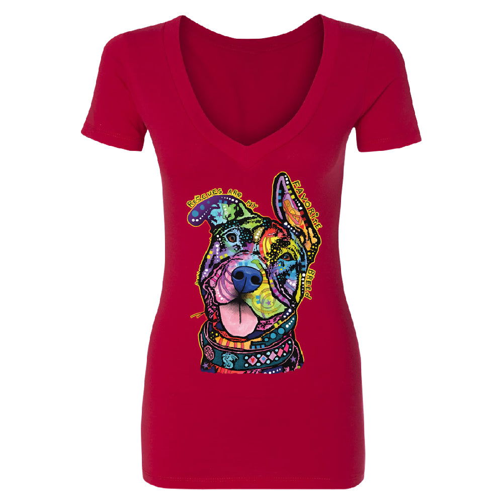 Official Dean Russo Rescues Dog Women's Deep V-neck Colorful Cute Dog Tee 