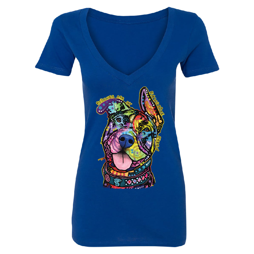 Official Dean Russo Rescues Dog Women's Deep V-neck Colorful Cute Dog Tee 