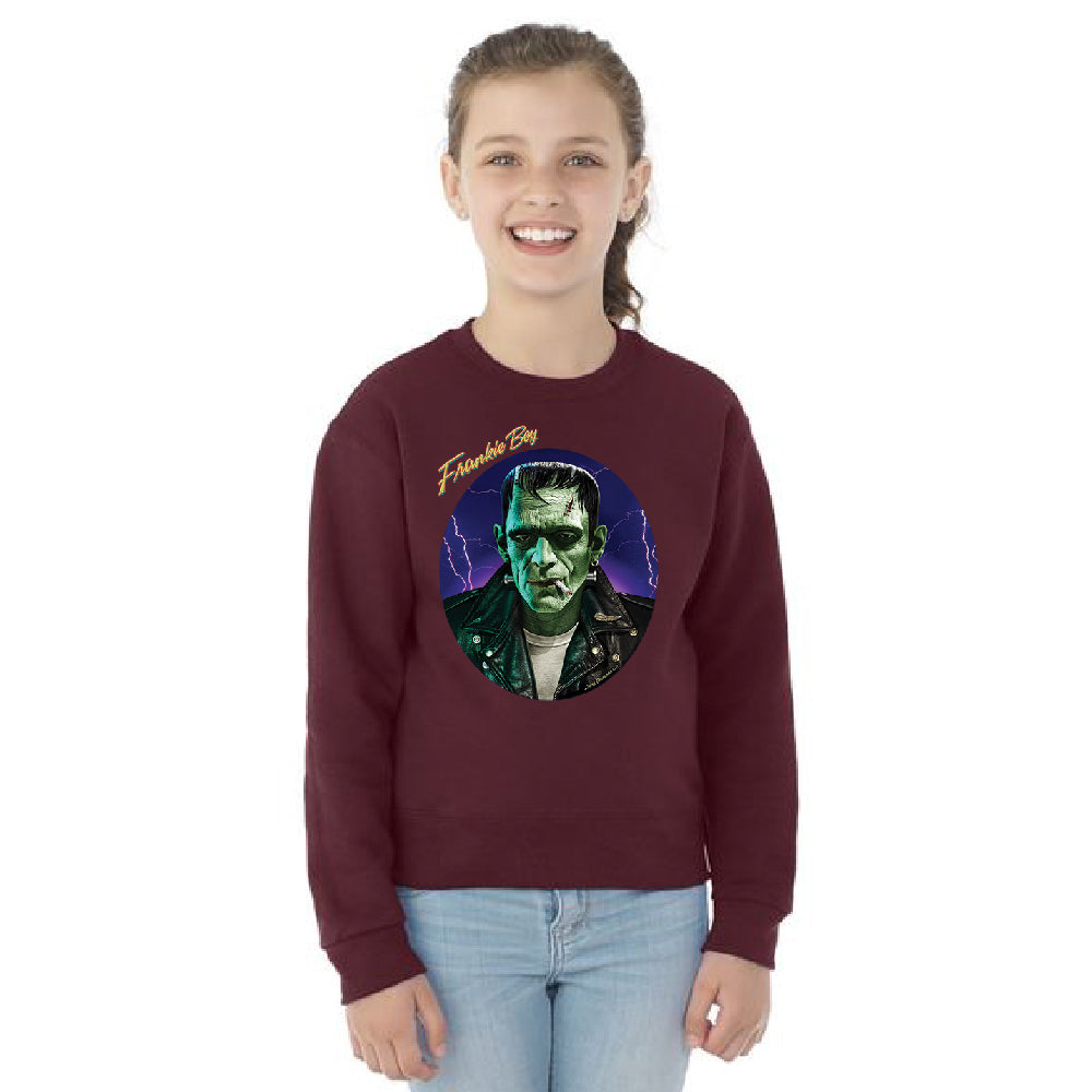 Scary Frankie Boy Youth Crewneck Halloween Costume Funny Design SweatShirt 