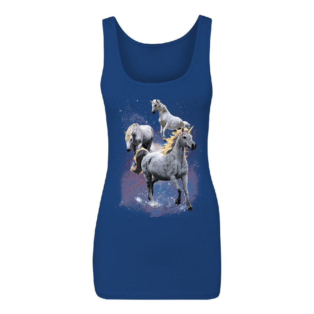 Space Phenomenon Unicorns Women's Tank Top Horses with Spiraling Horn Shirt 