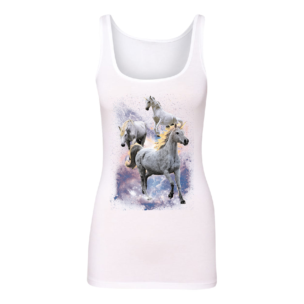 Space Phenomenon Unicorns Women's Tank Top Horses with Spiraling Horn Shirt 