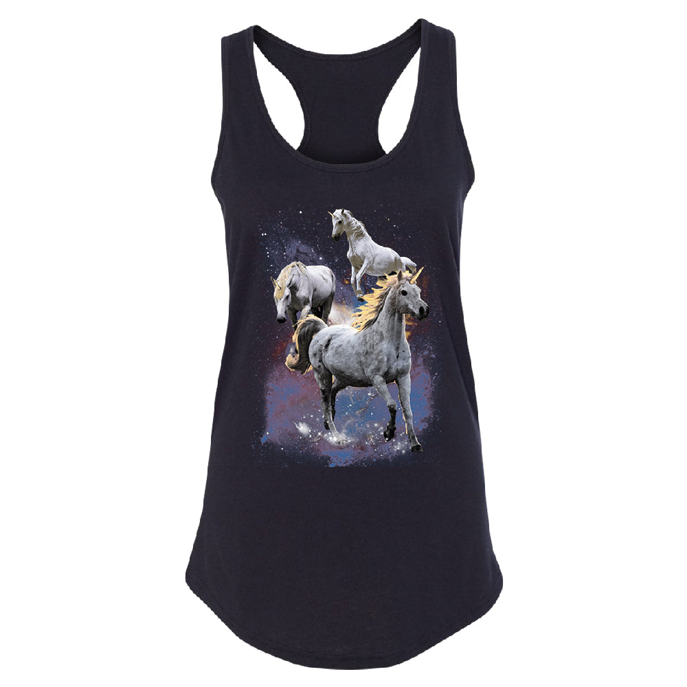 Space Phenomenon Unicorns Women's Racerback Horses with Spiraling Horn Shirt 