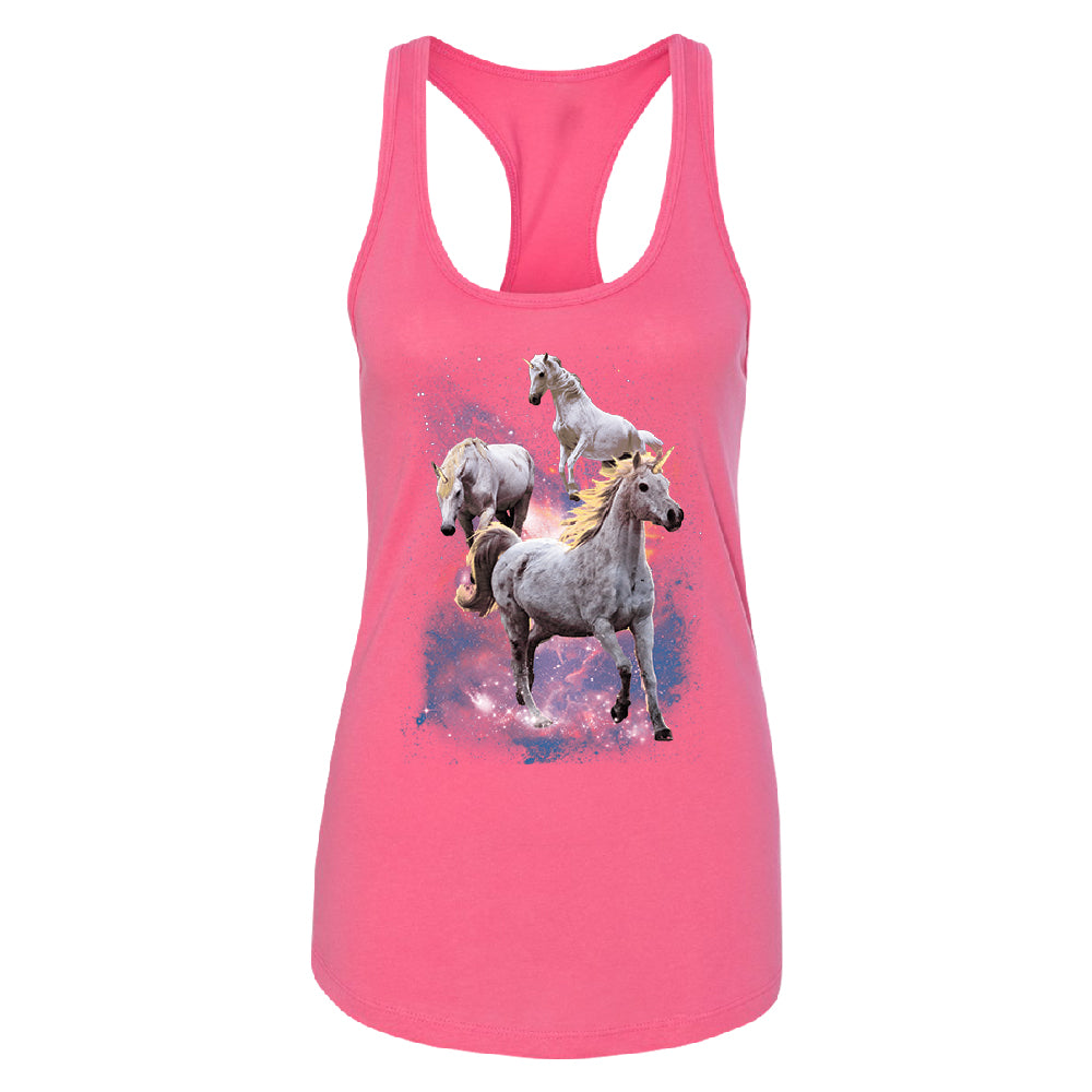 Space Phenomenon Unicorns Women's Racerback Horses with Spiraling Horn Shirt 