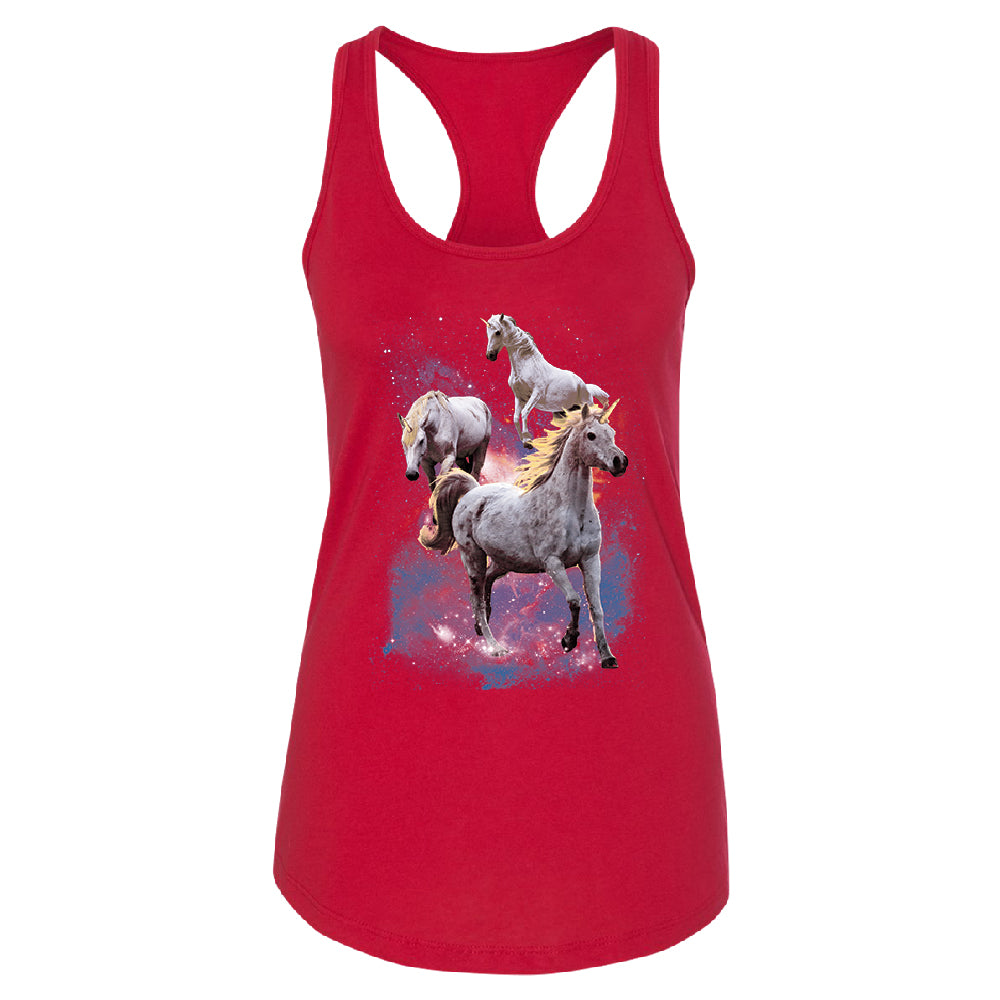 Space Phenomenon Unicorns Women's Racerback Horses with Spiraling Horn Shirt 