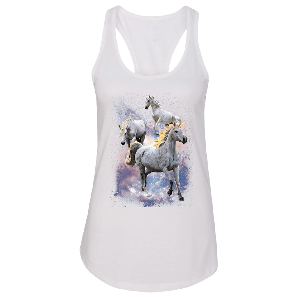 Space Phenomenon Unicorns Women's Racerback Horses with Spiraling Horn Shirt 