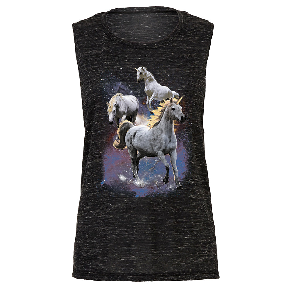 Space Phenomenon Unicorns Women's Muscle Tank Horses with Spiraling Horn Tee 
