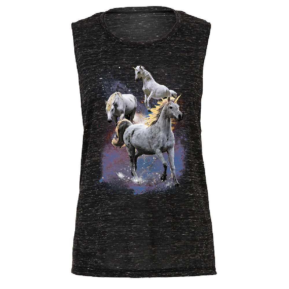 Space Phenomenon Unicorns Women's Muscle Tank Horses with Spiraling Horn Tee 