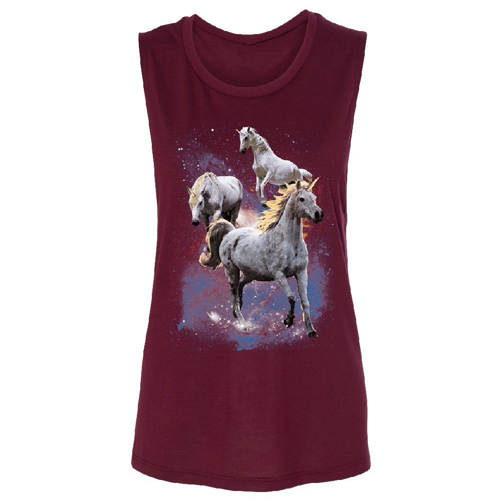 Space Phenomenon Unicorns Women's Muscle Tank Horses with Spiraling Horn Tee 