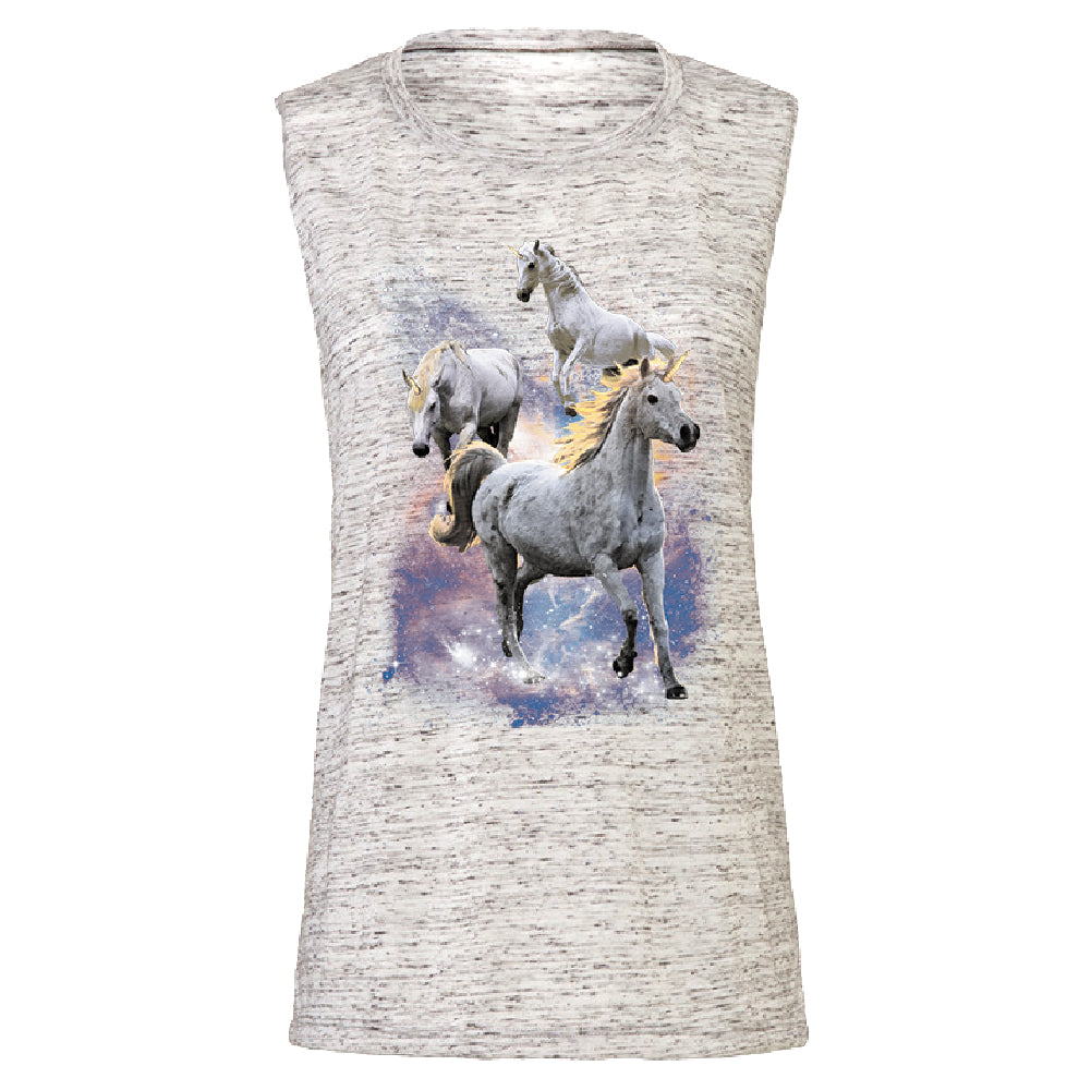 Space Phenomenon Unicorns Women's Muscle Tank Horses with Spiraling Horn Tee 