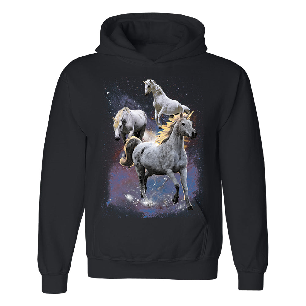 Space Phenomenon Unicorns Unisex Hoodie Horses with Spiraling Horn Sweater 