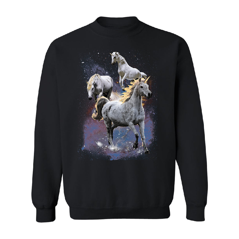 Space Phenomenon Unicorns Unisex Crewneck Horses with Spiraling Horn Sweater 