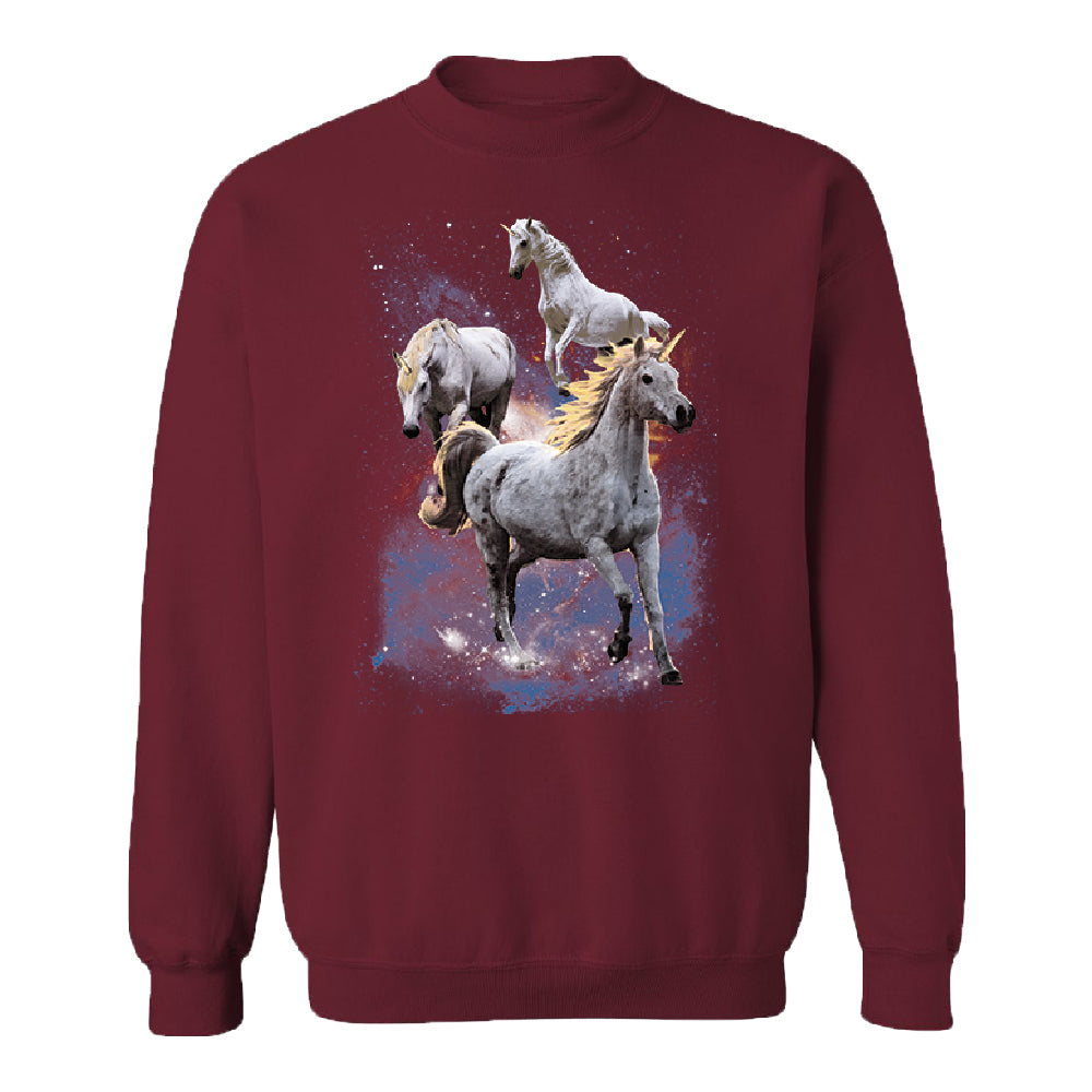 Space Phenomenon Unicorns Unisex Crewneck Horses with Spiraling Horn Sweater 