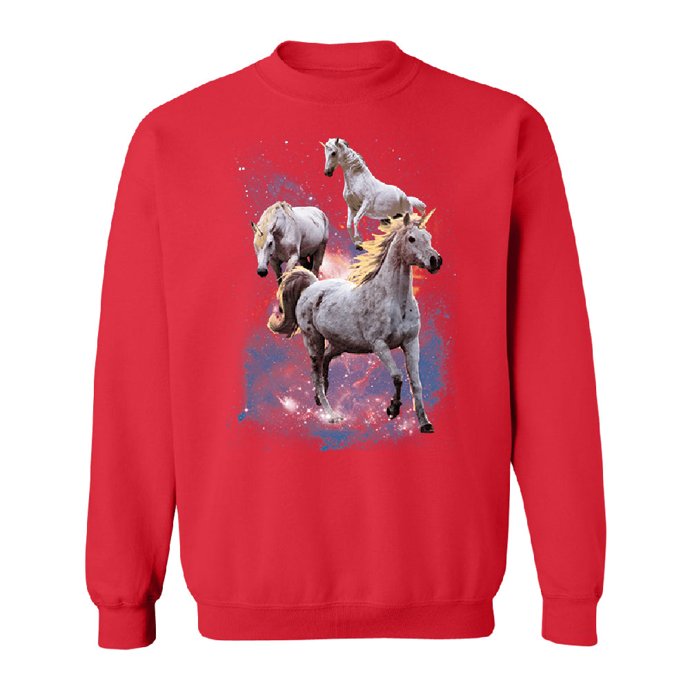 Space Phenomenon Unicorns Unisex Crewneck Horses with Spiraling Horn Sweater 