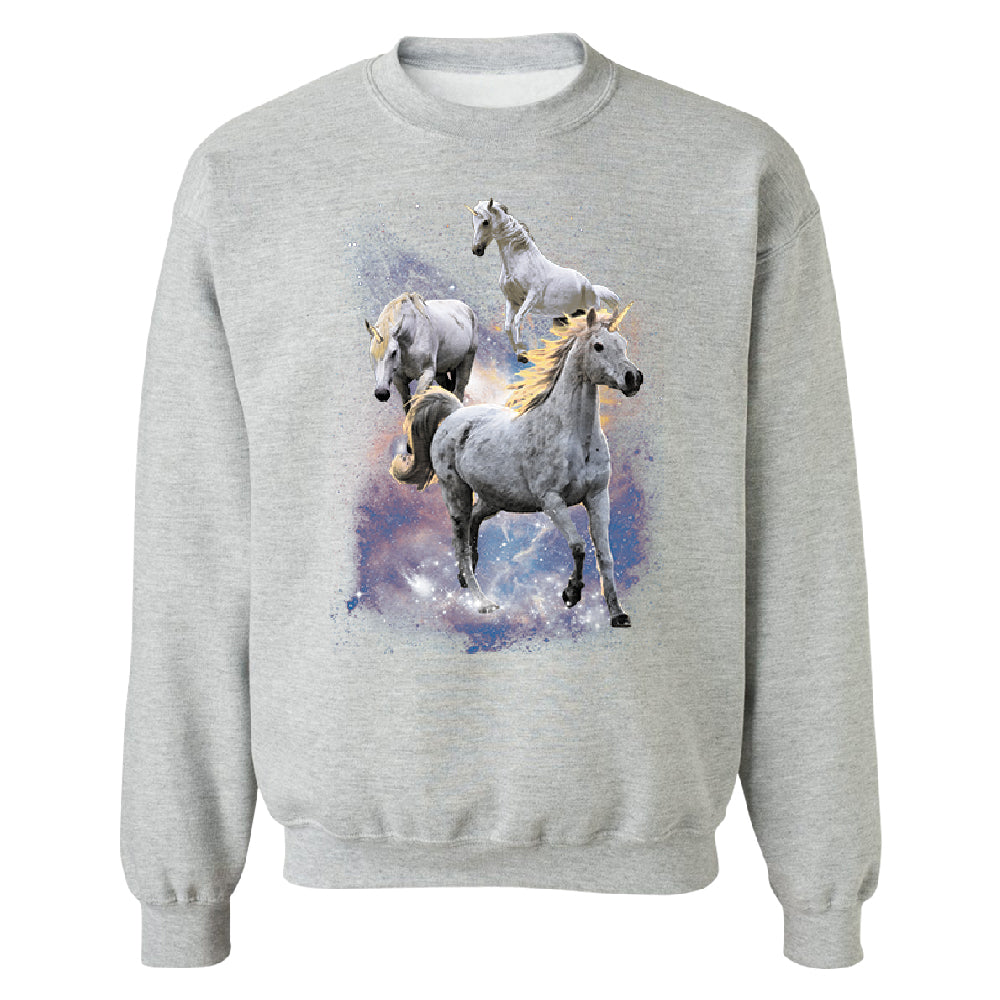 Space Phenomenon Unicorns Unisex Crewneck Horses with Spiraling Horn Sweater 