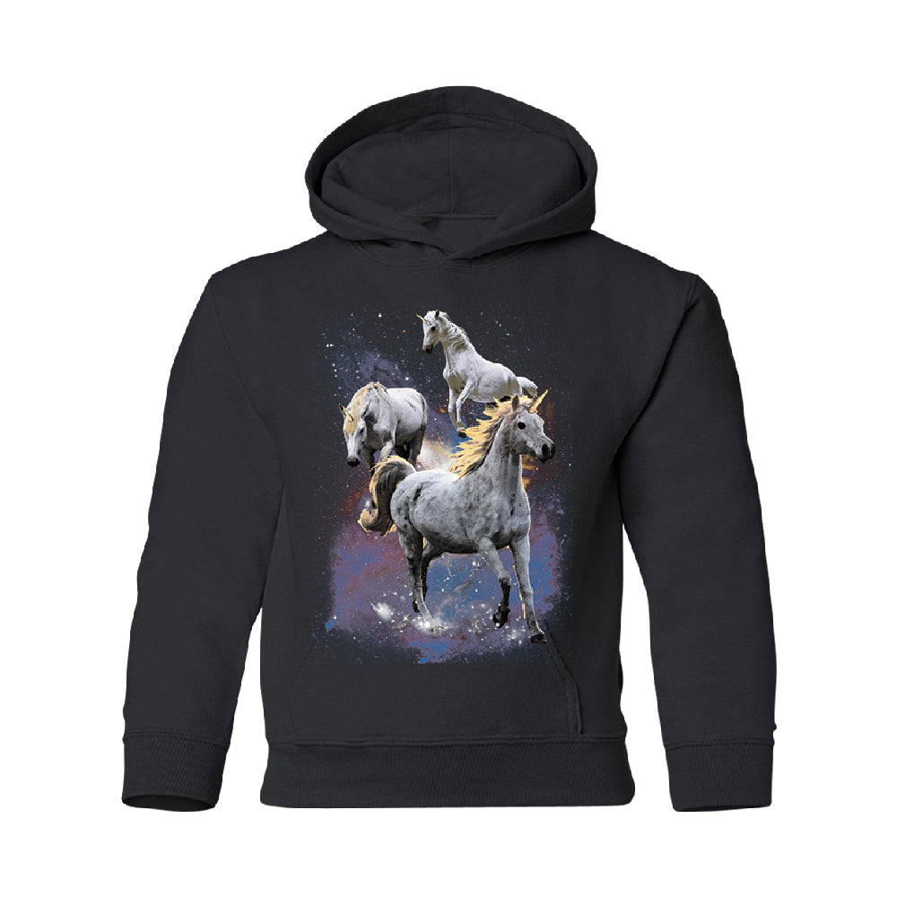 Space Phenomenon Unicorns YOUTH Hoodie Horses with Spiraling Horn SweatShirt 
