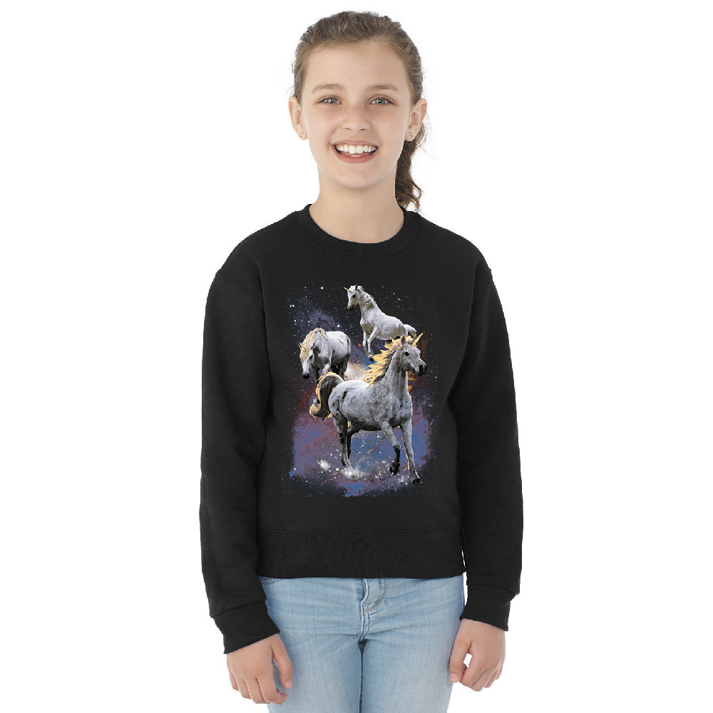 Space Phenomenon Unicorns Youth Crewneck Horses with Spiraling Horn SweatShirt 