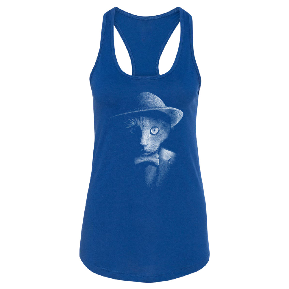 Stylish Gentelman Cat Women's Racerback Cool Mafia Cat with Hat Shirt 