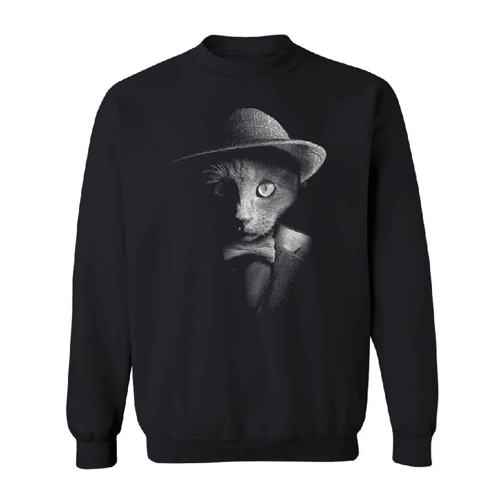 Stylish Gentelman Cat Unisex Crewneck Cool Mafia Cat with Hat Sweater 