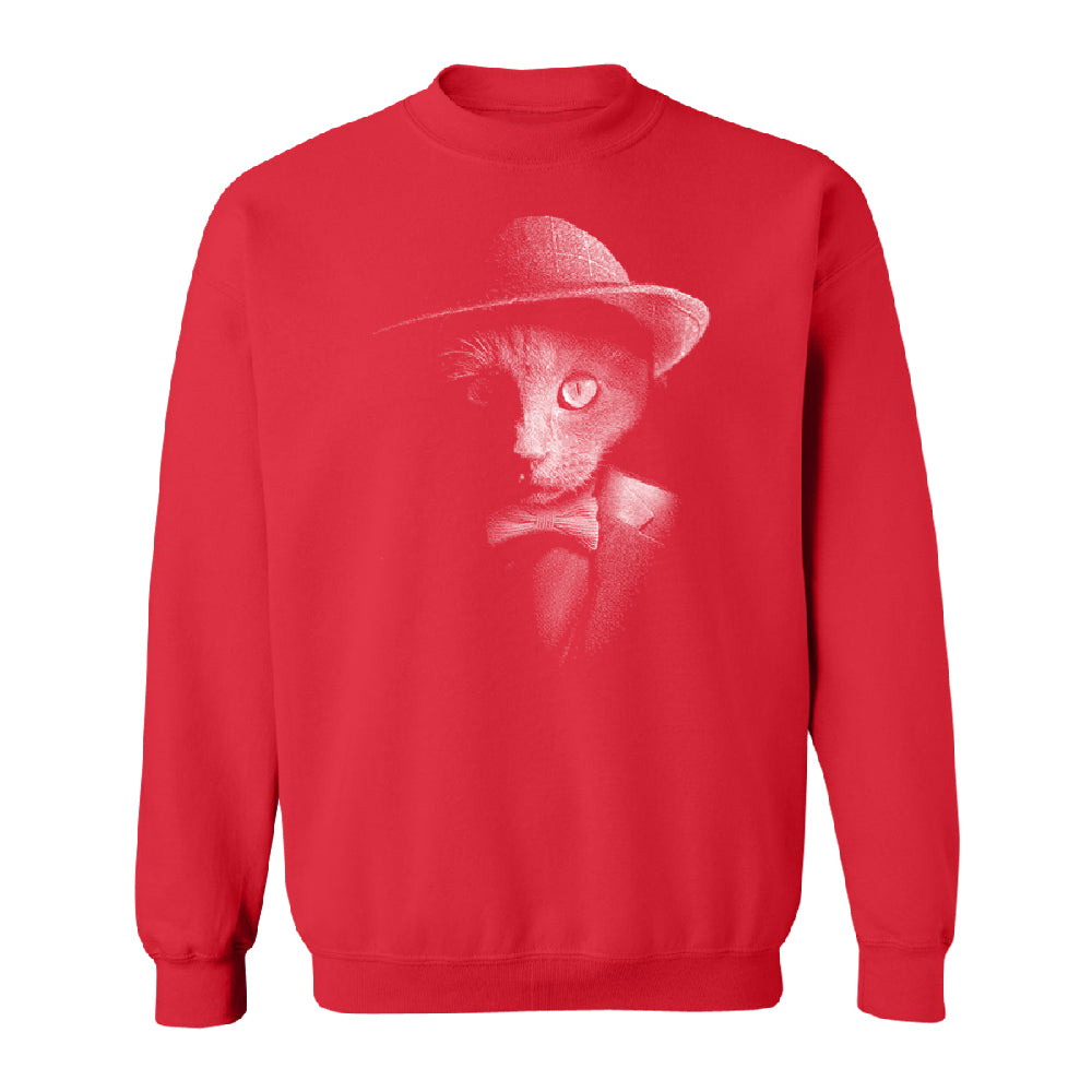 Stylish Gentelman Cat Unisex Crewneck Cool Mafia Cat with Hat Sweater 