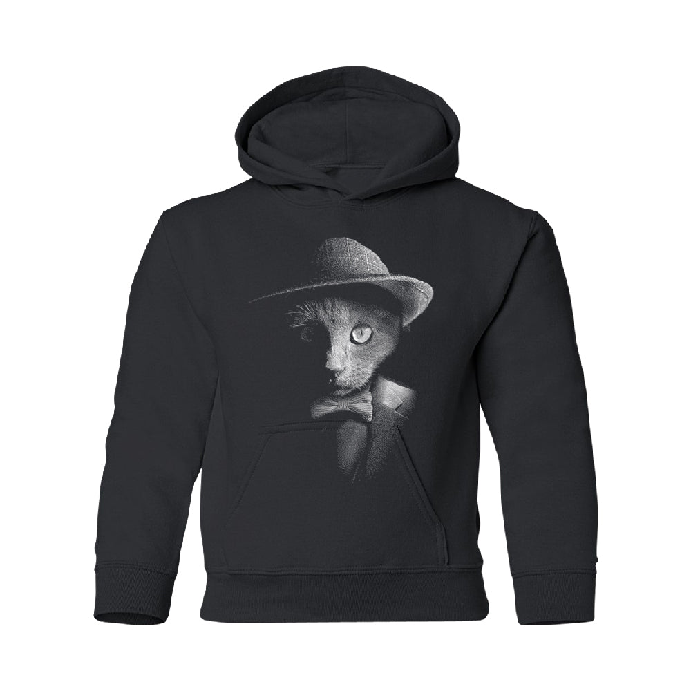 Stylish Gentelman Cat YOUTH Hoodie Cool Mafia Cat with Hat SweatShirt 