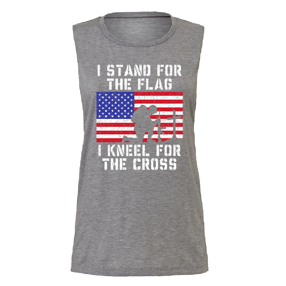 Stand for USA Flag Kneel for Cross Women's Muscle Tank 4th of July USA Tee 