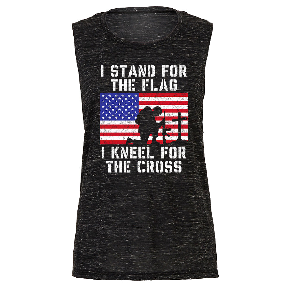 Stand for USA Flag Kneel for Cross Women's Muscle Tank 4th of July USA Tee 