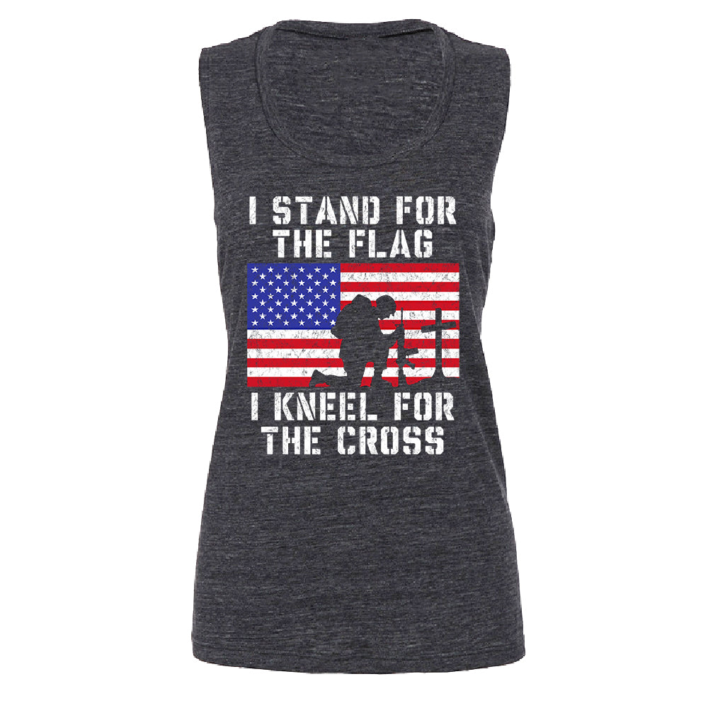 Stand for USA Flag Kneel for Cross Women's Muscle Tank 4th of July USA Tee 