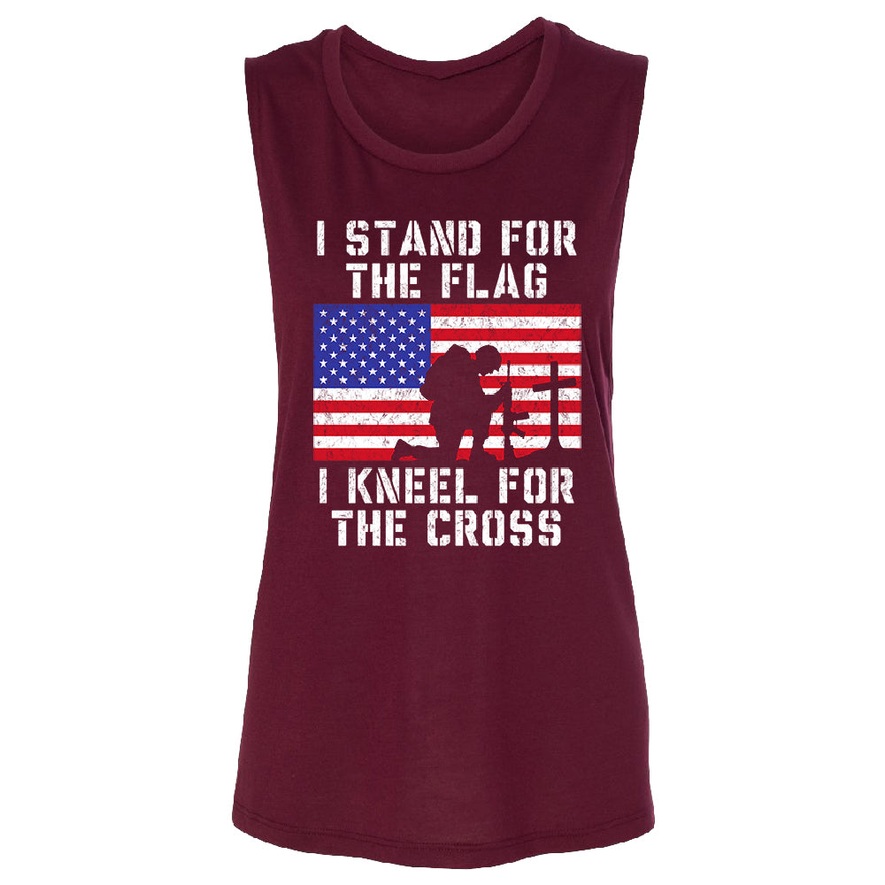 Stand for USA Flag Kneel for Cross Women's Muscle Tank 4th of July USA Tee 