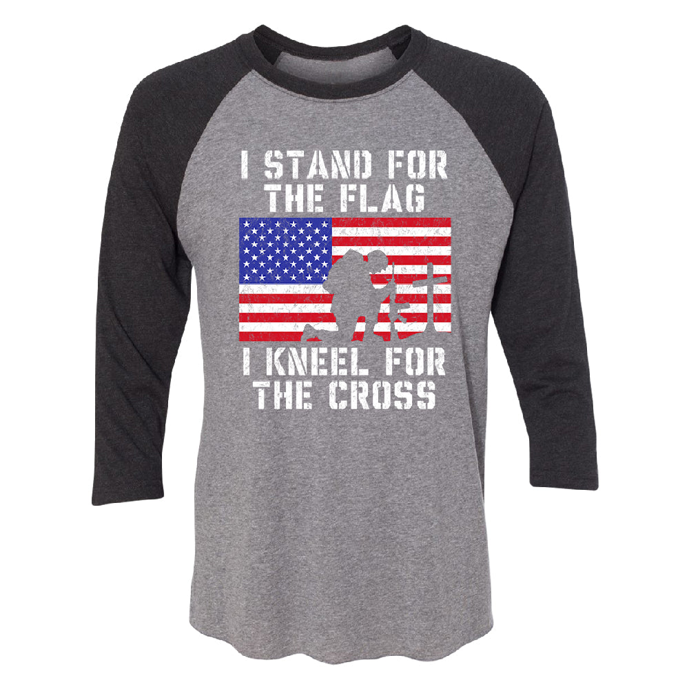 Stand for USA Flag Kneel for Cross 3/4 Raglan Tee 