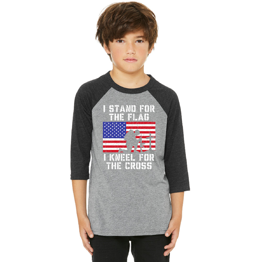 Stand for USA Flag Kneel for Cross Youth Raglan 4th of July USA Jersey 