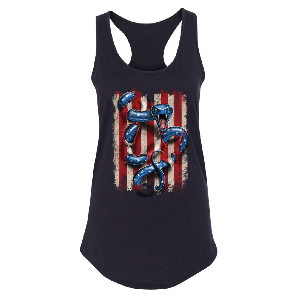 Patriotic American Serpent Snake Women's Racerback 4th of July USA Shirt 