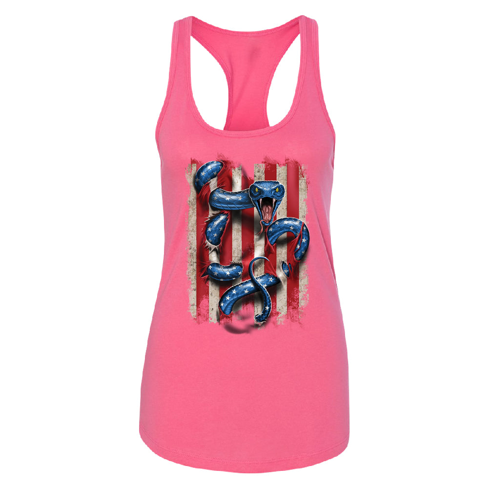 Patriotic American Serpent Snake Women's Racerback 4th of July USA Shirt 