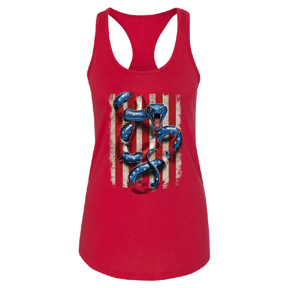 Patriotic American Serpent Snake Women's Racerback 4th of July USA Shirt 