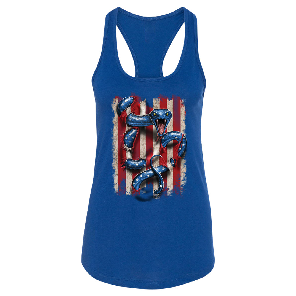 Patriotic American Serpent Snake Women's Racerback 4th of July USA Shirt 