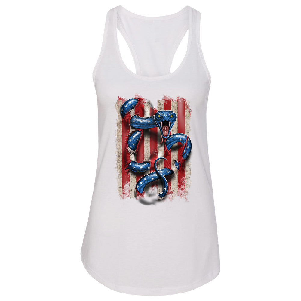 Patriotic American Serpent Snake Women's Racerback 4th of July USA Shirt 