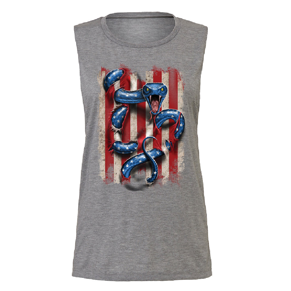 Patriotic American Serpent Snake Women's Muscle Tank 4th of July USA Tee 