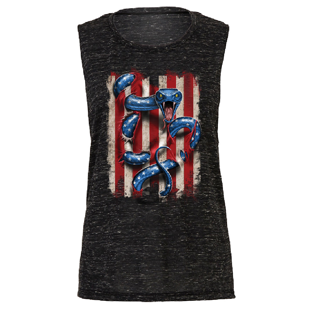 Patriotic American Serpent Snake Women's Muscle Tank 4th of July USA Tee 