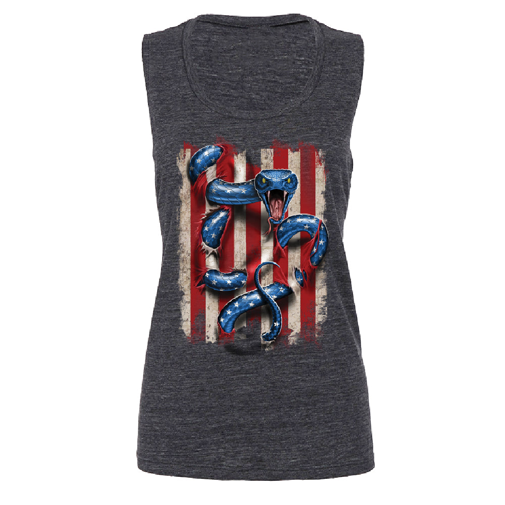 Patriotic American Serpent Snake Women's Muscle Tank 4th of July USA Tee 