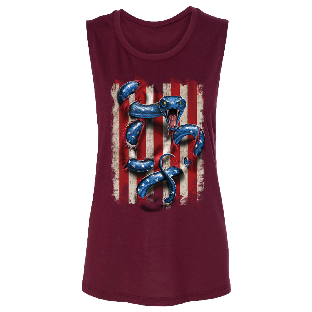 Patriotic American Serpent Snake Women's Muscle Tank 4th of July USA Tee 