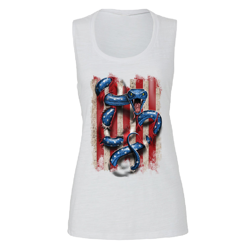 Patriotic American Serpent Snake Women's Muscle Tank 4th of July USA Tee 