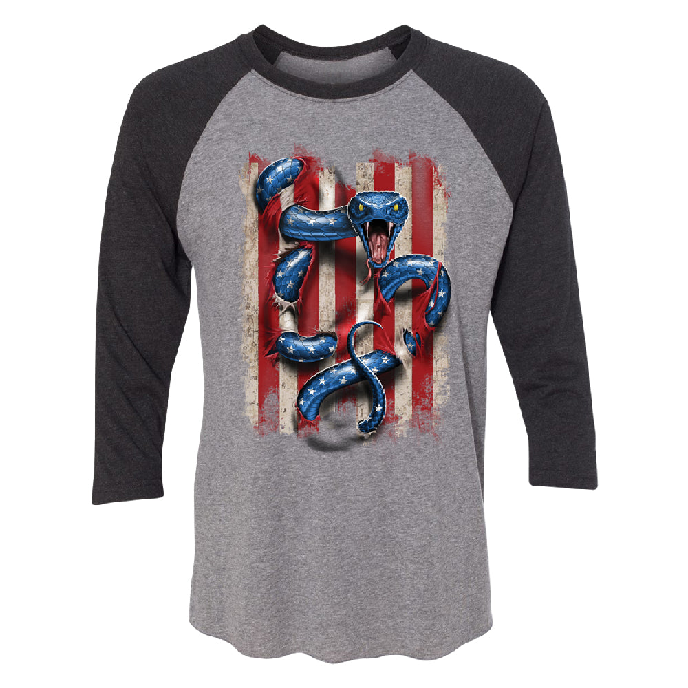 Patriotic American Serpent Snake 3/4 Raglan Tee 