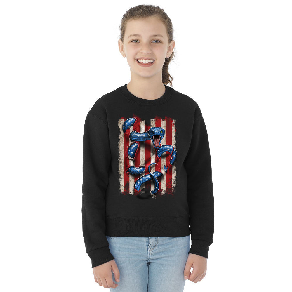 Patriotic American Serpent Snake Youth Crewneck 4th of July USA SweatShirt 