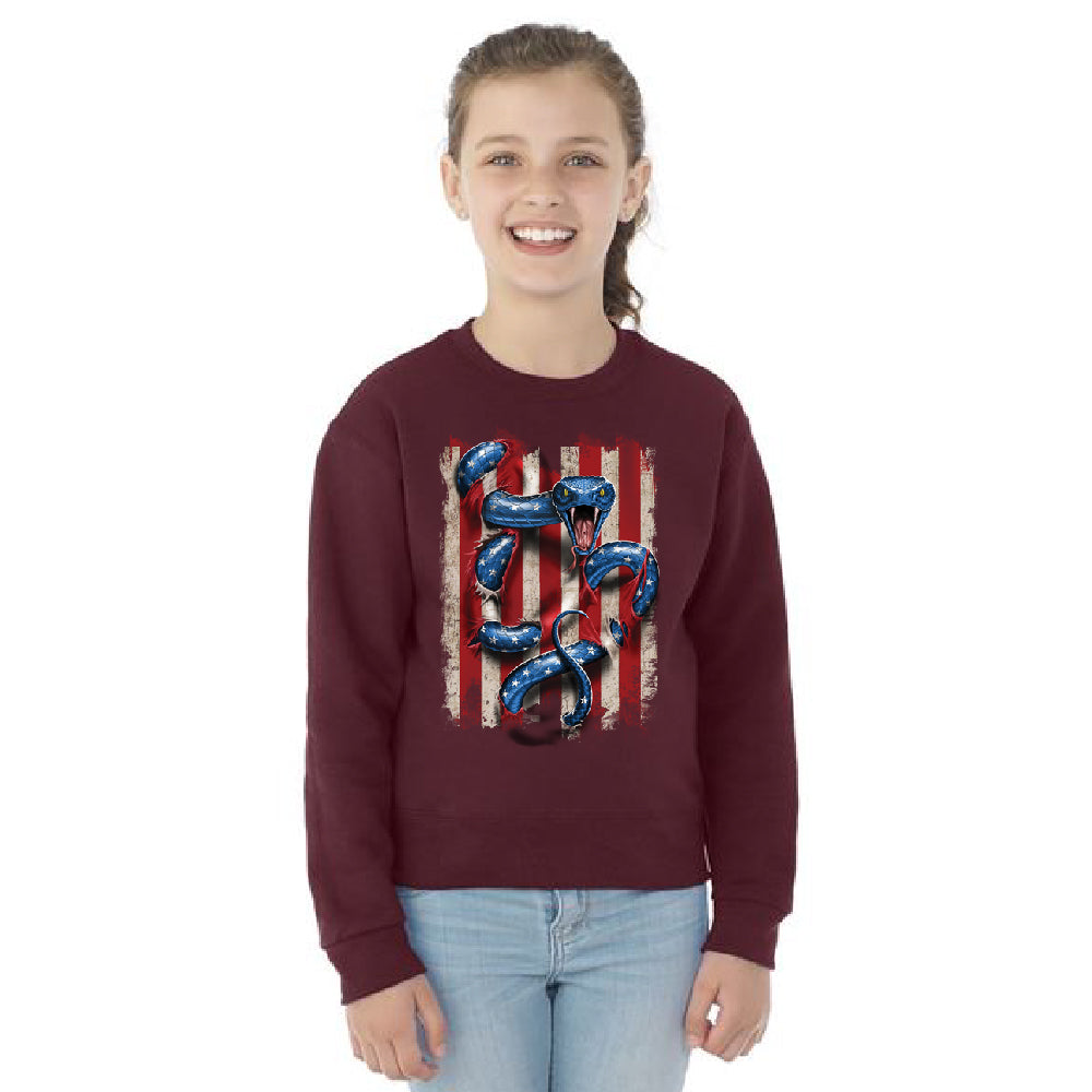 Patriotic American Serpent Snake Youth Crewneck 4th of July USA SweatShirt 