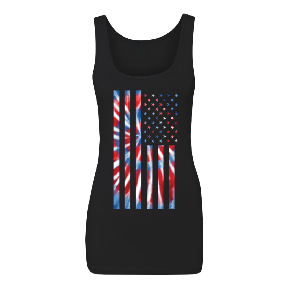 Patriotic Tie Dye American Flag Women's Tank Top 4th of July USA Shirt 