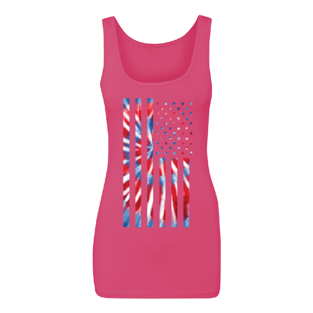 Patriotic Tie Dye American Flag Women's Tank Top 4th of July USA Shirt 