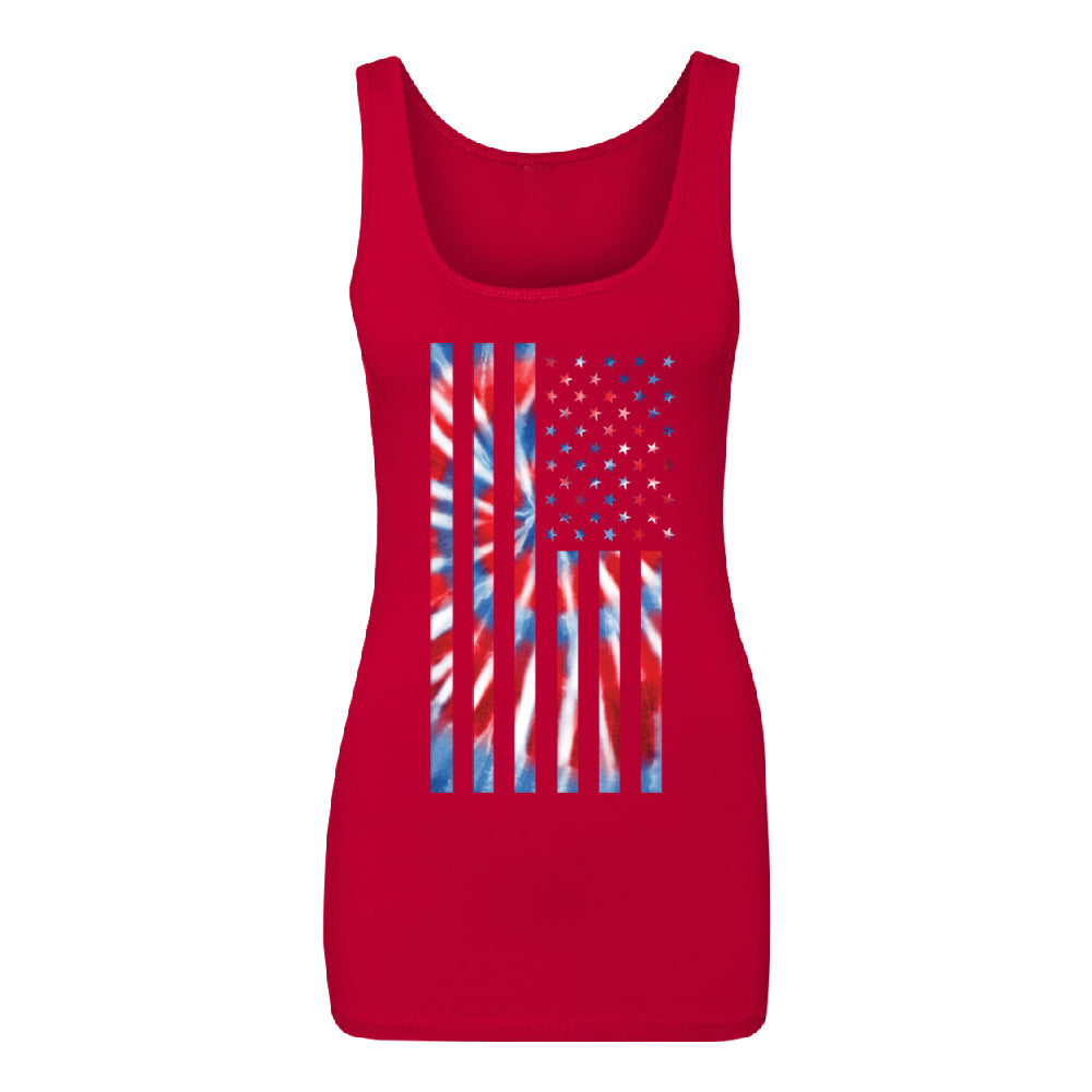 Patriotic Tie Dye American Flag Women's Tank Top 4th of July USA Shirt 