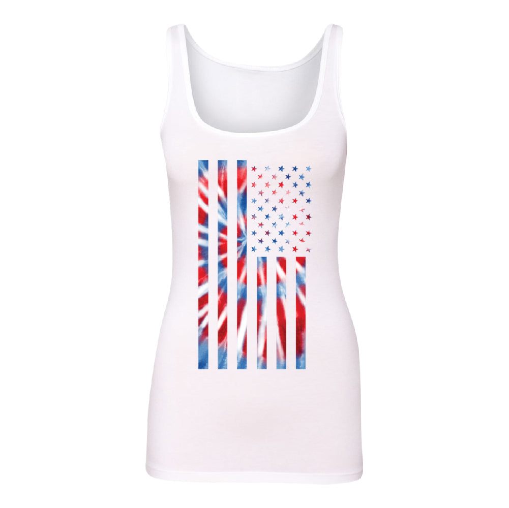 Patriotic Tie Dye American Flag Women's Tank Top 4th of July USA Shirt 
