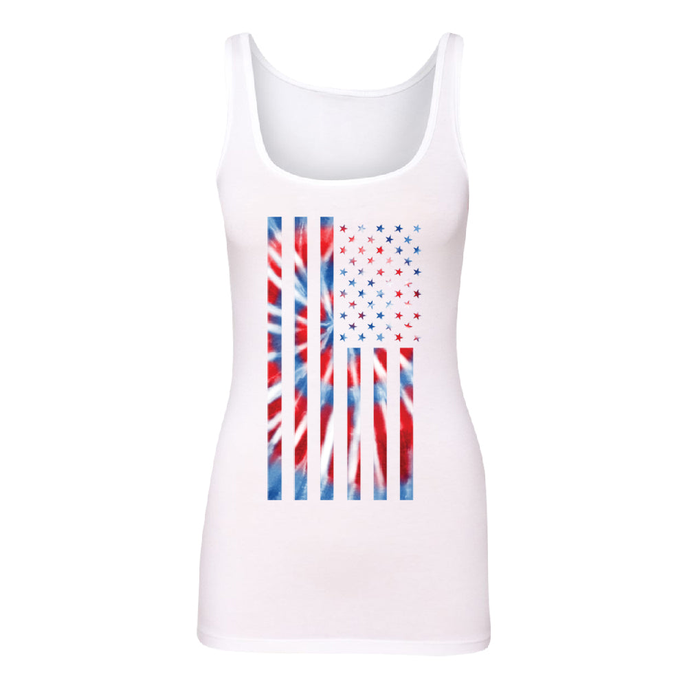 Patriotic Tie Dye American Flag Women's Tank Top 4th of July USA Shirt 